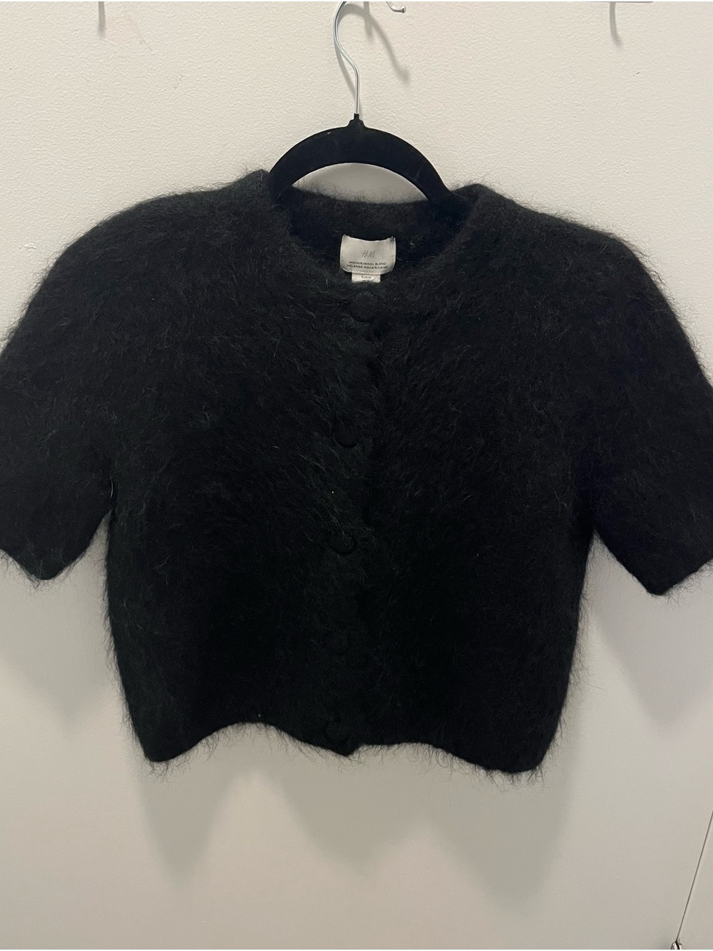Black Fuzzy Short-Sleeve Sweater